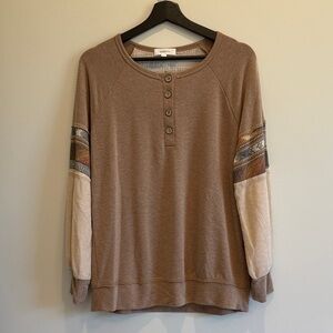 Hailey & Co Mixed Media Henley Top